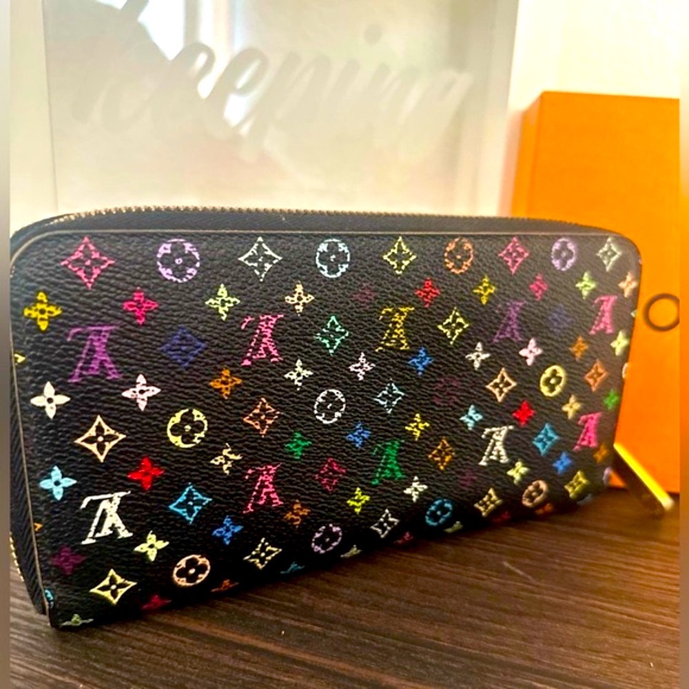Limited Murakami X Vuitton Blck Monogram Multicolored Zippy Continental /W Box
